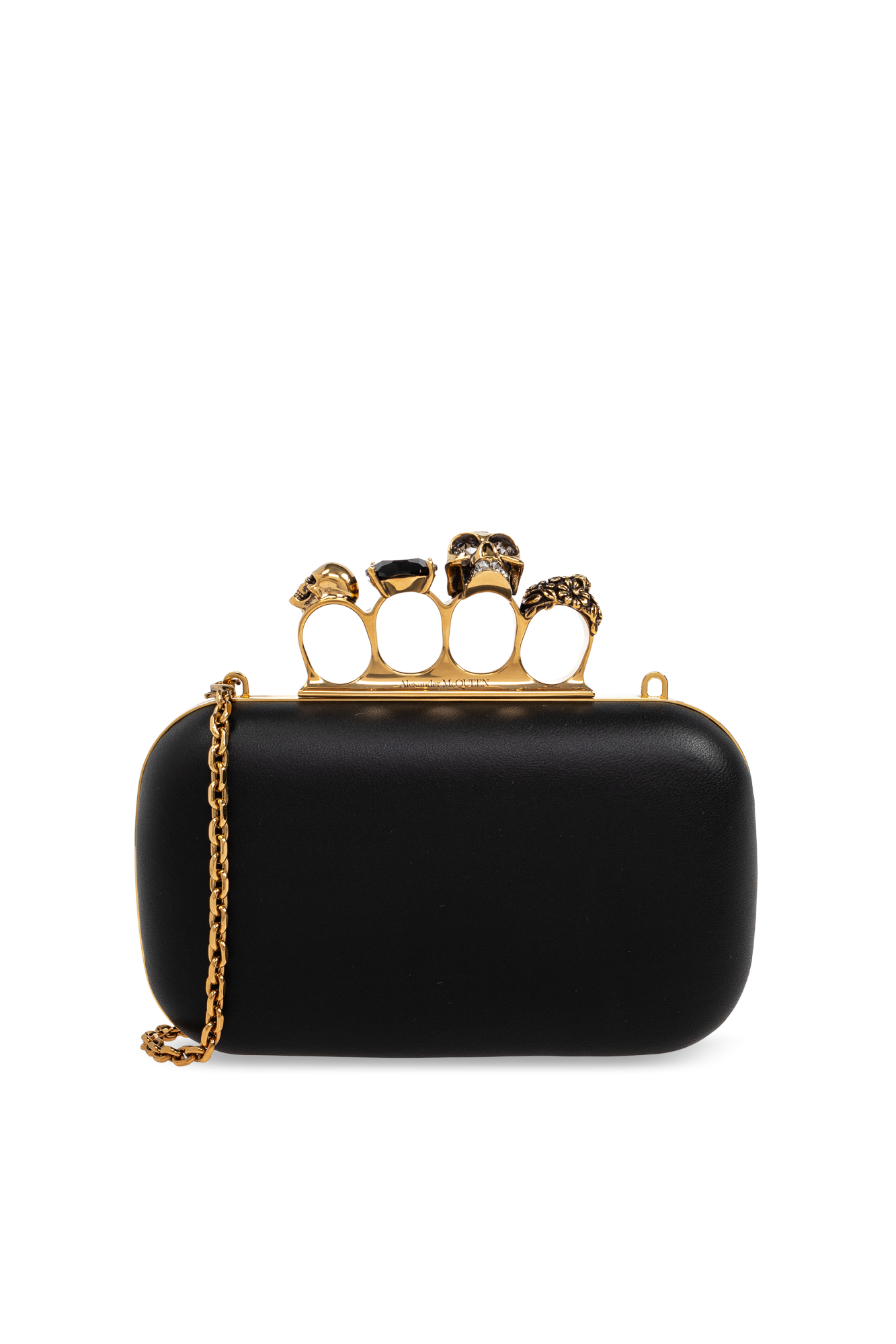 Alexander McQUEEN SKULL半財布 [正規品/関税込/送料込] Alexander McQueen Black Pebbled Leather Skull Chain Wallet